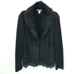 VTG Peter Nygard Suede/Knit Jacket w/Removable Rabbit Fur Collar L/14-16P Black